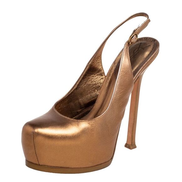 Saint Laurent Paris Tribtoo Size 36.5 Metallic Leather Slingback Sandals